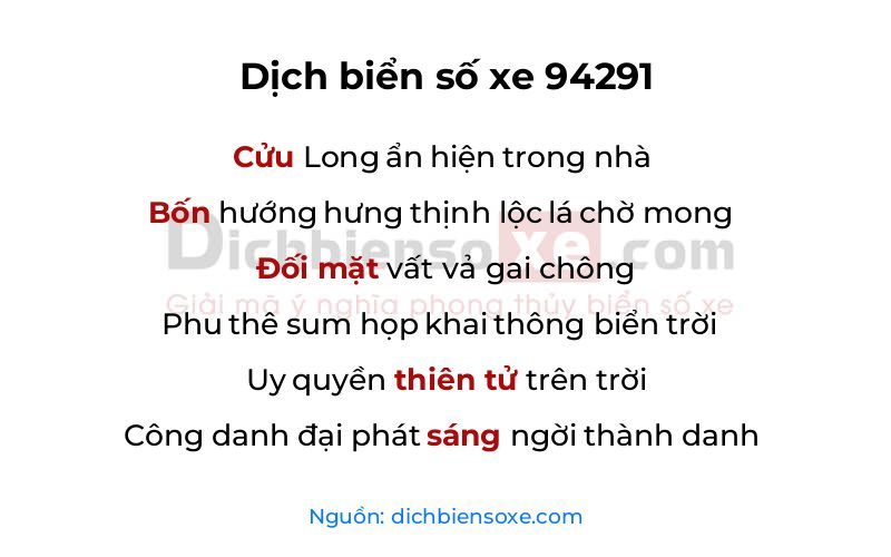Dịch thơ biển số 94291