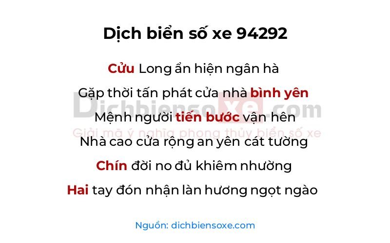 Dịch thơ biển số 94292