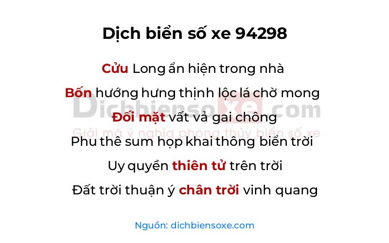 Dịch thơ biển số 94298
