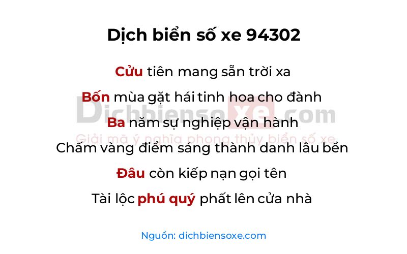 Dịch thơ biển số 94302