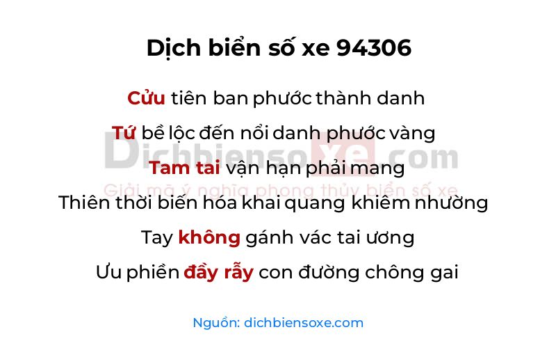 Dịch thơ biển số 94306