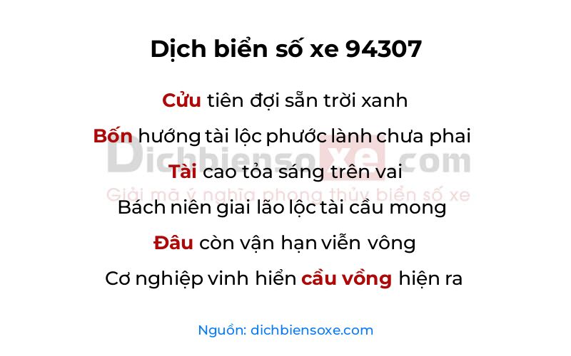Dịch thơ biển số 94307