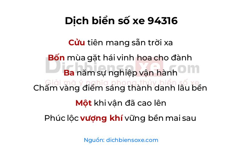 Dịch thơ biển số 94316