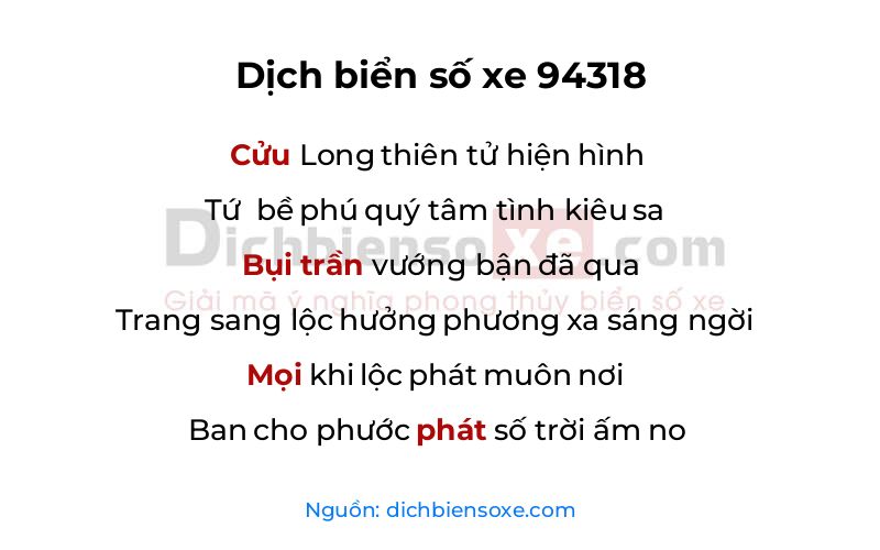 Dịch thơ biển số 94318