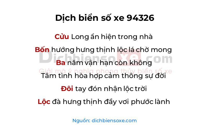 Dịch thơ biển số 94326