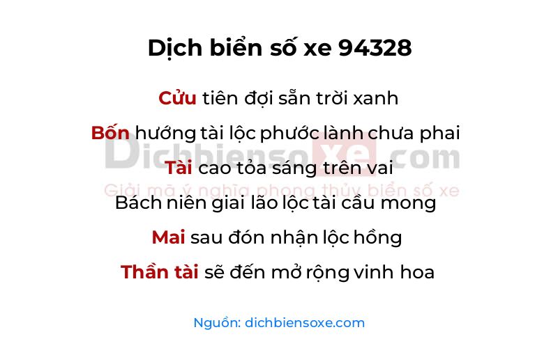 Dịch thơ biển số 94328