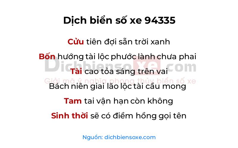 Dịch thơ biển số 94335