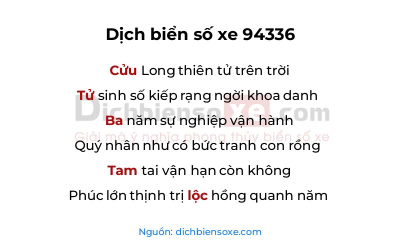 Dịch thơ biển số 94336