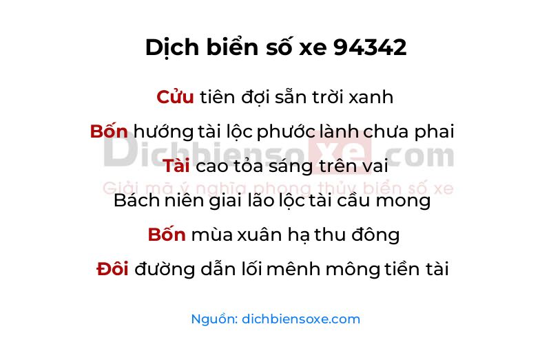 Dịch thơ biển số 94342