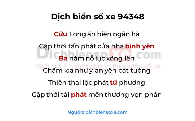 Dịch thơ biển số 94348