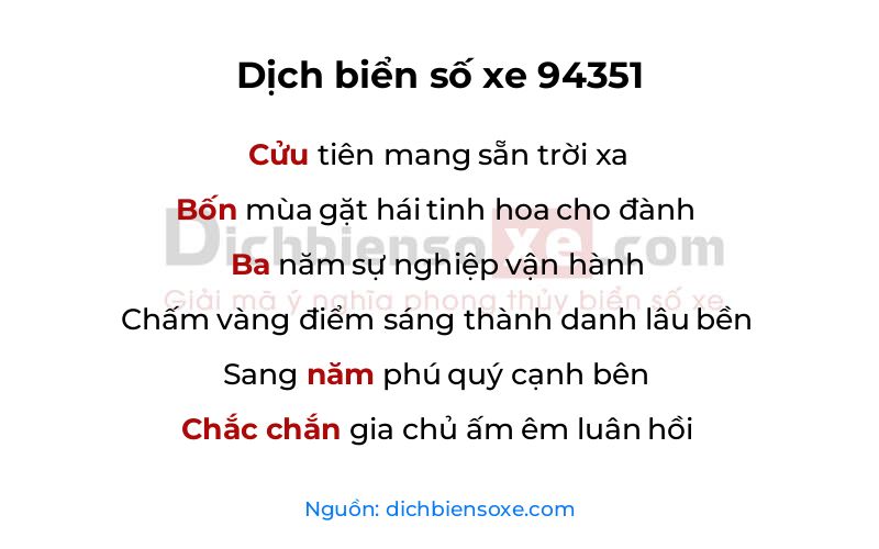 Dịch thơ biển số 94351