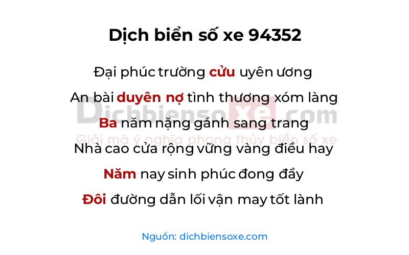 Dịch thơ biển số 94352