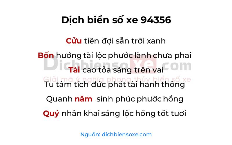 Dịch thơ biển số 94356
