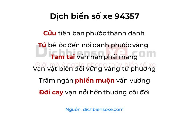 Dịch thơ biển số 94357