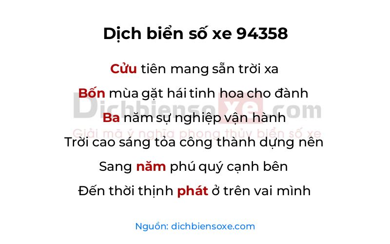 Dịch thơ biển số 94358