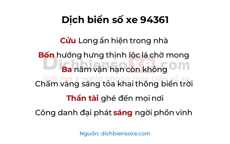 Dịch thơ biển số 94361