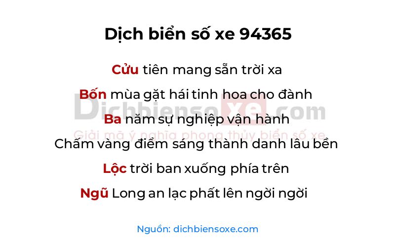 Dịch thơ biển số 94365