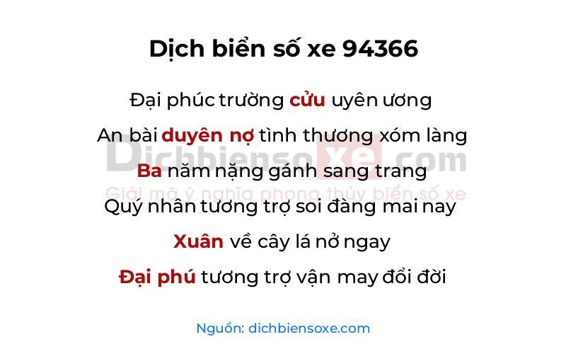 Dịch thơ biển số 94366