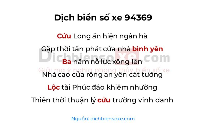 Dịch thơ biển số 94369