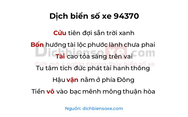 Dịch thơ biển số 94370