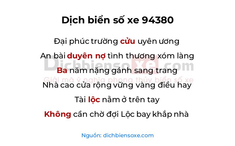 Dịch thơ biển số 94380