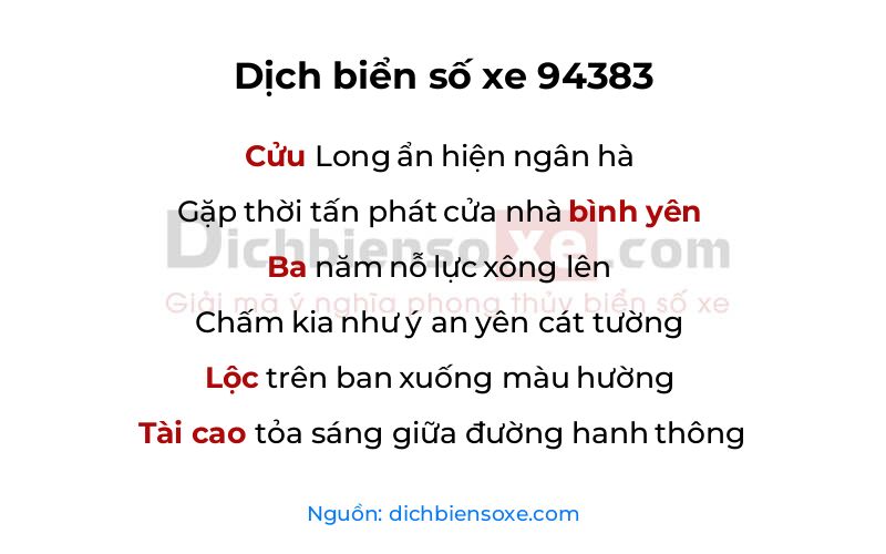 Dịch thơ biển số 94383