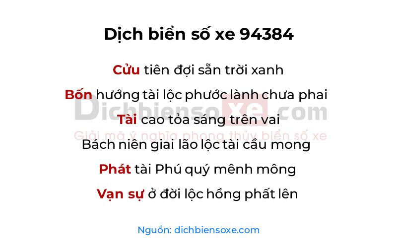 Dịch thơ biển số 94384
