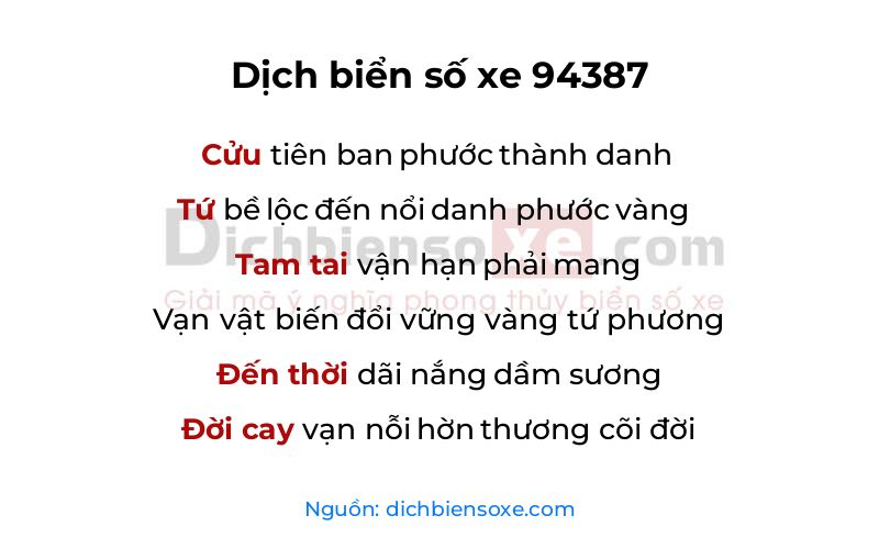 Dịch thơ biển số 94387