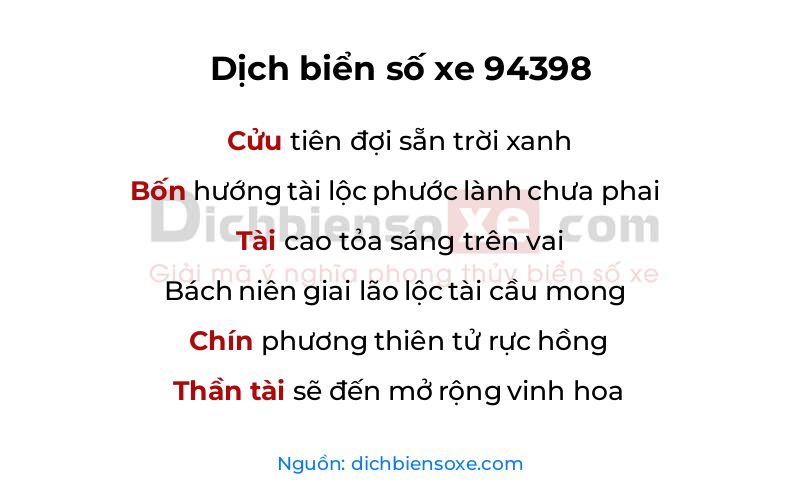 Dịch thơ biển số 94398