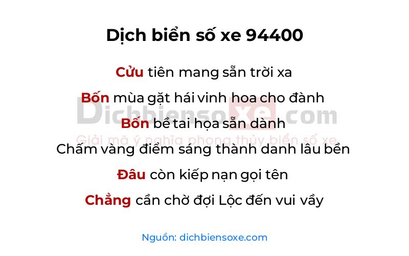 Dịch thơ biển số 94400