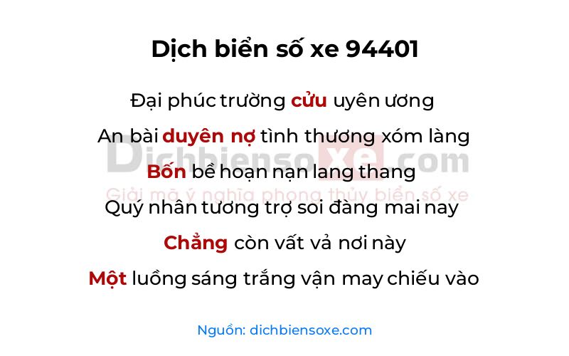 Dịch thơ biển số 94401