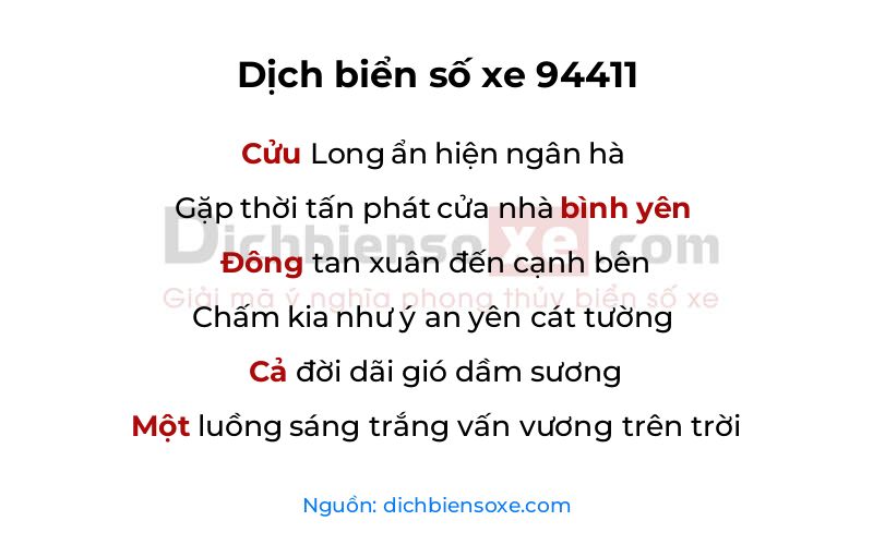 Dịch thơ biển số 94411