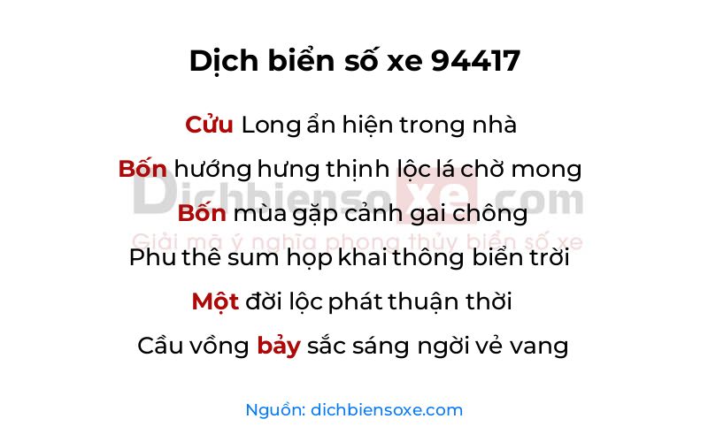 Dịch thơ biển số 94417