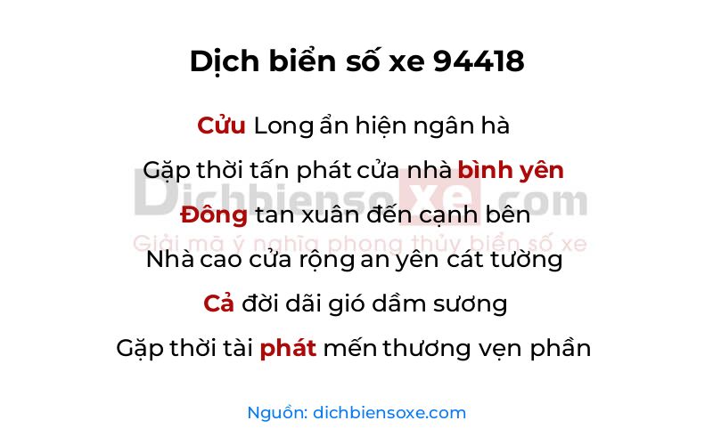Dịch thơ biển số 94418