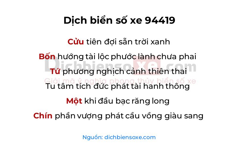 Dịch thơ biển số 94419