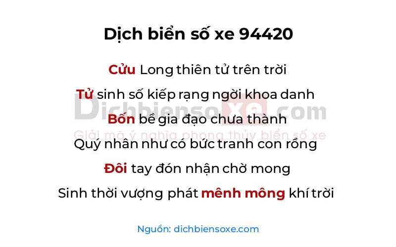 Dịch thơ biển số 94420