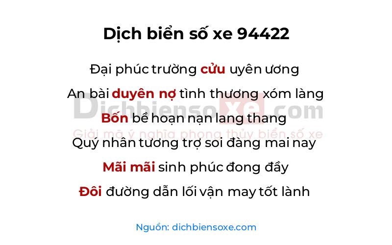 Dịch thơ biển số 94422