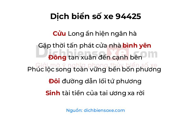 Dịch thơ biển số 94425