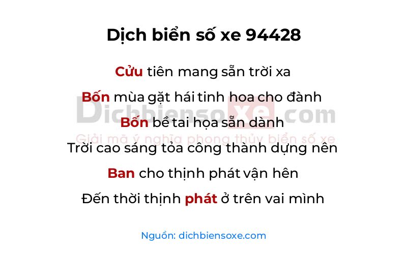 Dịch thơ biển số 94428