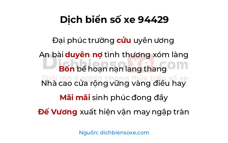Dịch thơ biển số 94429