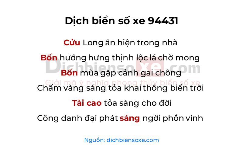 Dịch thơ biển số 94431