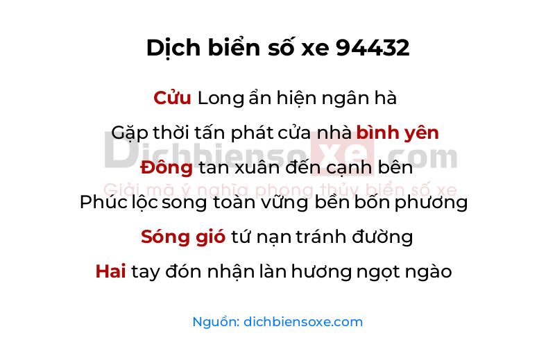 Dịch thơ biển số 94432