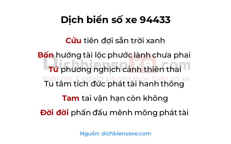 Dịch thơ biển số 94433