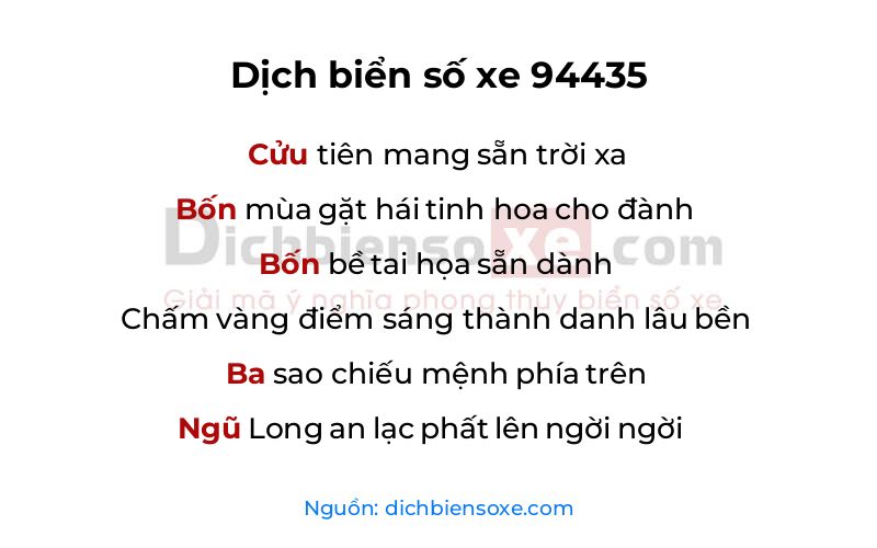 Dịch thơ biển số 94435