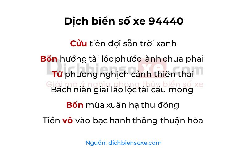 Dịch thơ biển số 94440