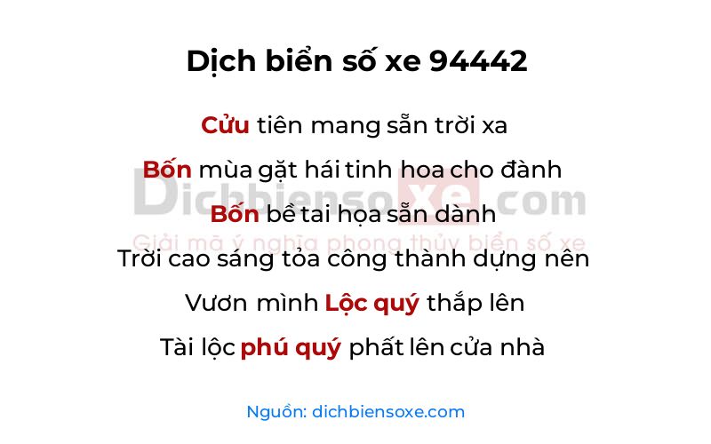 Dịch thơ biển số 94442