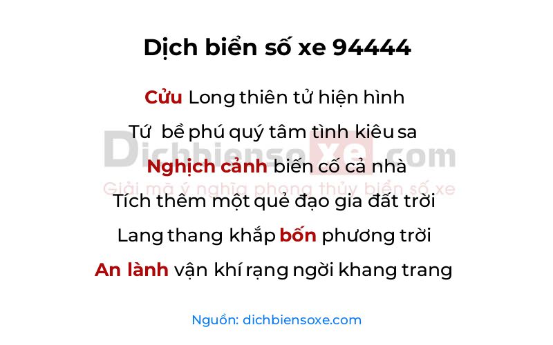 Dịch thơ biển số 94444