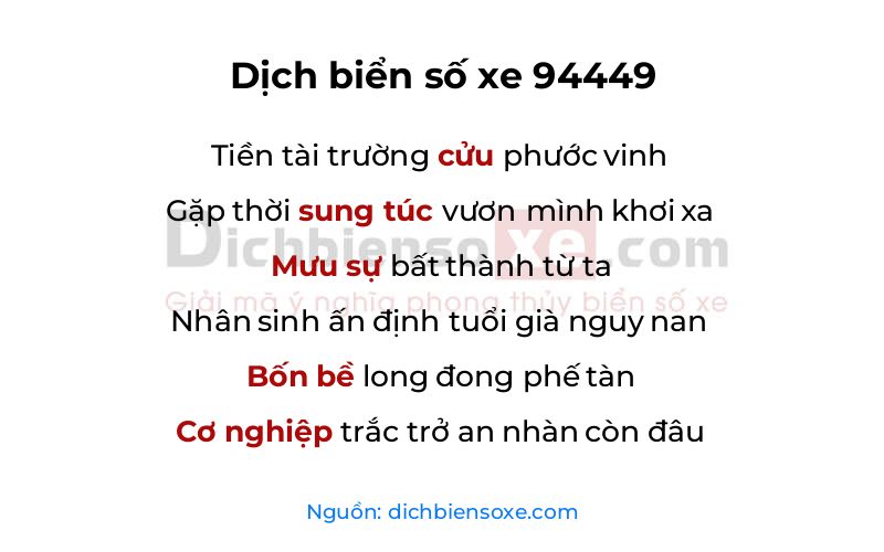 Dịch thơ biển số 94449