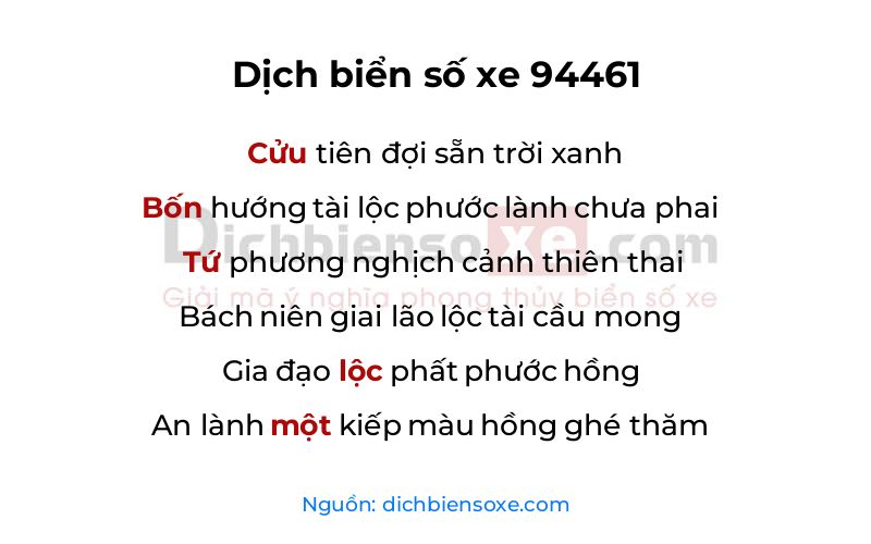 Dịch thơ biển số 94461