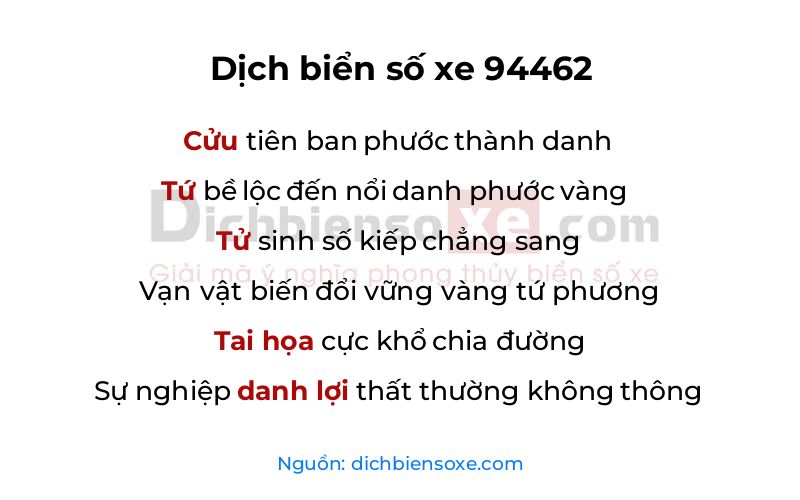 Dịch thơ biển số 94462